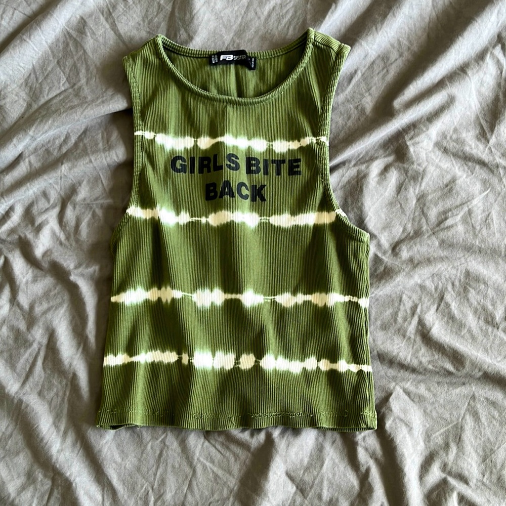 Green and white tank top of small girls
